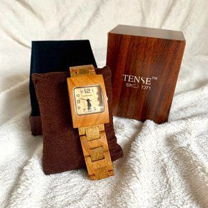 Tense Men's Wooden Collection Watch "Tan" Wood 8" Closed w/Manual New Battery